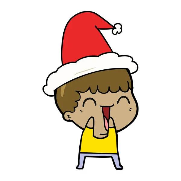 Dessin Main Homme Heureux Portant Chapeau Père Noël — Image vectorielle
