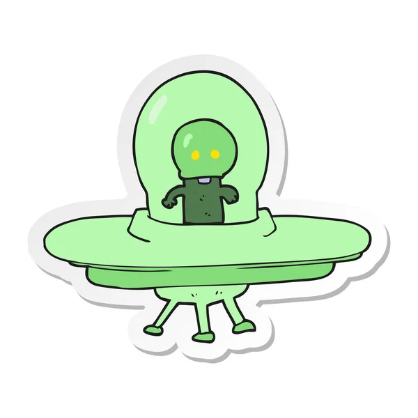 Sticker Cartoon Alien Flying Saucer — Stock Vector