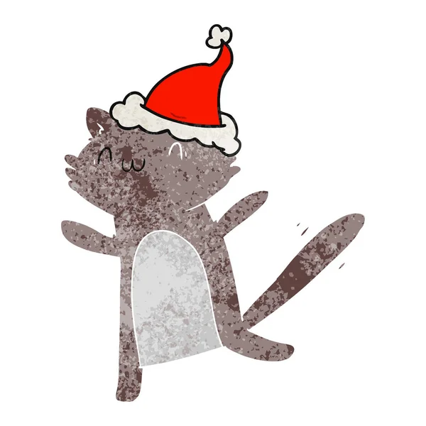सांता टोपी पहनने वाली एक नृत्य बिल्ली का रेट्रो कार्टून — स्टॉक वेक्टर