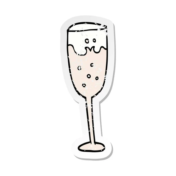 Autocollant Détresse Verre Champagne Dessin Animé — Image vectorielle