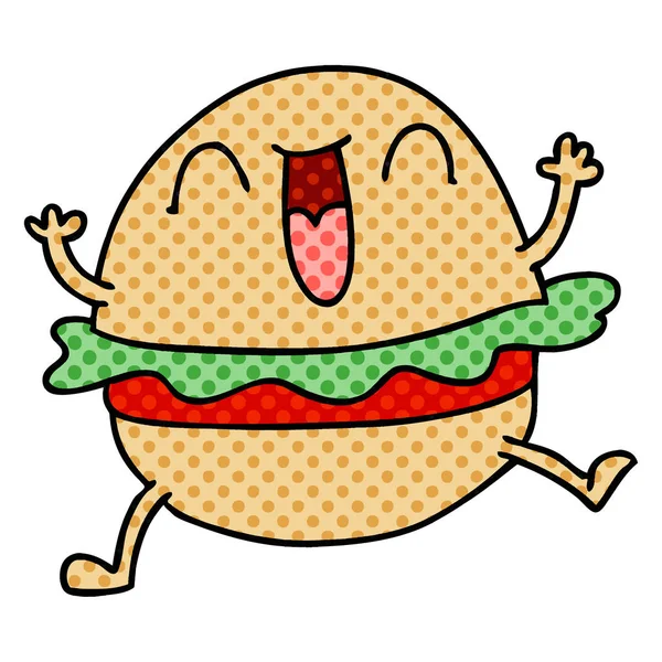 Peculiar cómic estilo de dibujos animados hamburguesa vegetariana feliz — Vector de stock