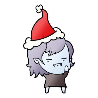 Noel Baba şapkası giyen bir ölümsüz vampir kız degrade çizgi film el çekilmiş