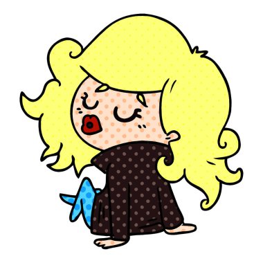 şirin kawaii kız serbest çizilmiş karikatür