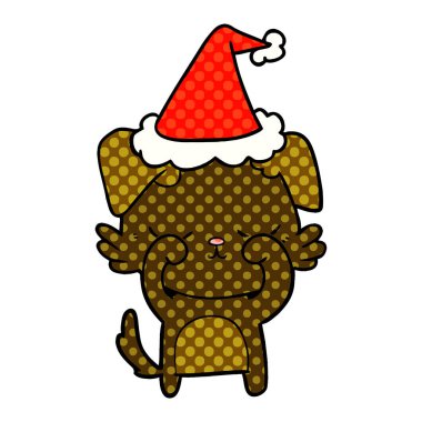 Noel Baba şapkası giyen bir köpek sevimli çizgi roman tarzı gösteren resim
