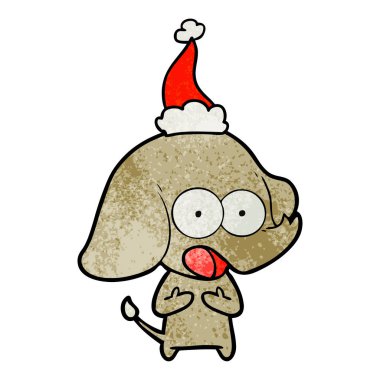 Noel Baba şapkası giyen bir filin dokulu çizgi film sevimli el çekilmiş