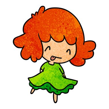 bir şirin kawaii kız dokulu karikatür çizimi