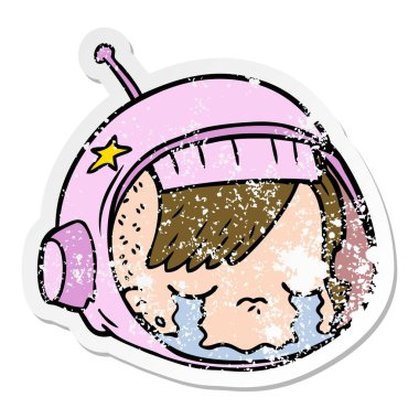 bir çizgi film astronot yüz ağlama sıkıntılı etiket