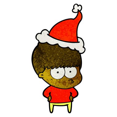 Noel Baba şapkası giyen bir çocuk dokulu çizgi film sinir el çekilmiş