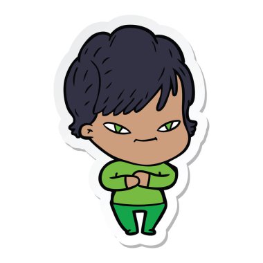 etiket bir karikatür mutlu kadın