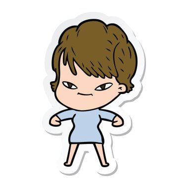 etiket bir karikatür mutlu kadın