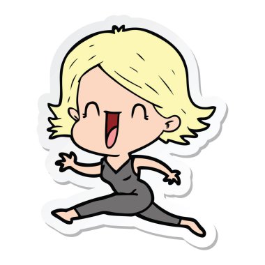 etiket bir karikatür mutlu kadın