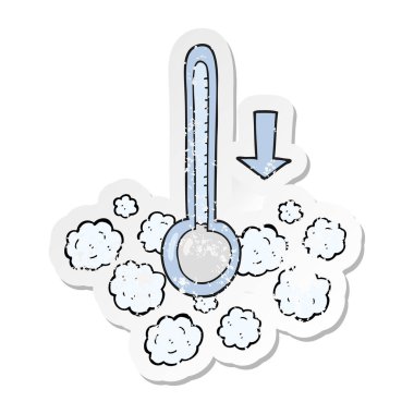 Retro sıkıntılı etiket sıcaklık düşüyor bir karikatür