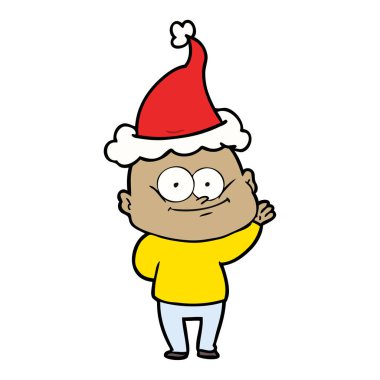 çizgi çizme giyen Noel Baba şapkası bakarak bir kel adamın el çekilmiş