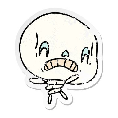 serbest el çekilmiş sıkıntılı etiket karikatür ürkütücü kawaii iskeletin