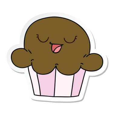 ilginç bir el etiket karikatür mutlu muffin çizilmiş