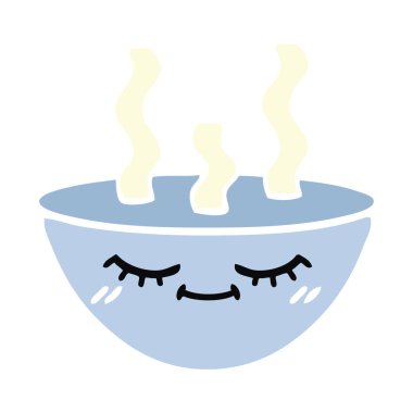 bir kase sıcak çorba düz renk retro karikatür