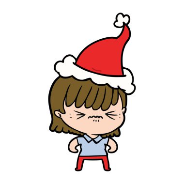 çizim için Noel Baba şapkası giyen bir kız rahatsız el çekilmiş