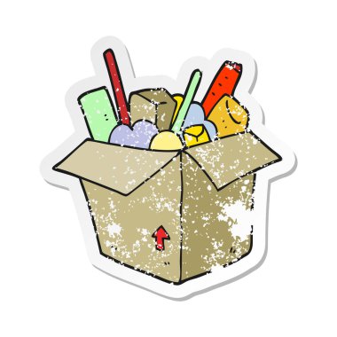 şeylerin bir karikatür kutusu Retro sıkıntılı Sticker