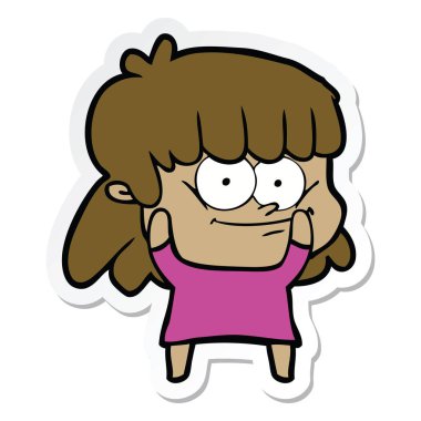 bir çizgi film gülümseyen kadın etiketi