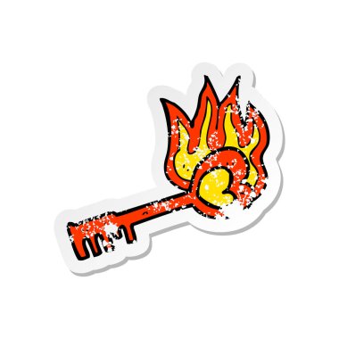 Retro bir karikatür kalp şeklinde anahtar etiket sıkıntılı