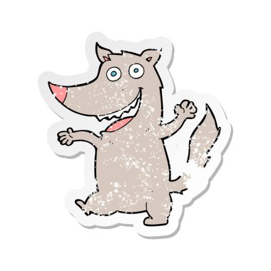 Retro sıkıntılı etiket bir karikatür mutlu kurt