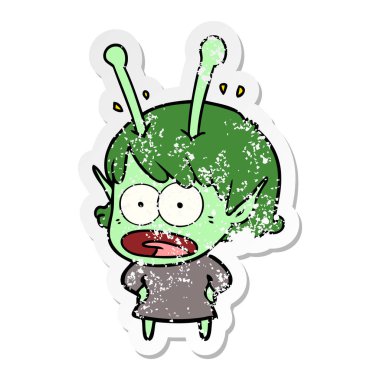 bir çizgi film şok uzaylı kızın sıkıntılı etiket