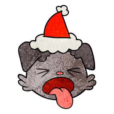 Noel Baba şapkası giyen bir köpek yüz dokulu çizgi film el çekilmiş