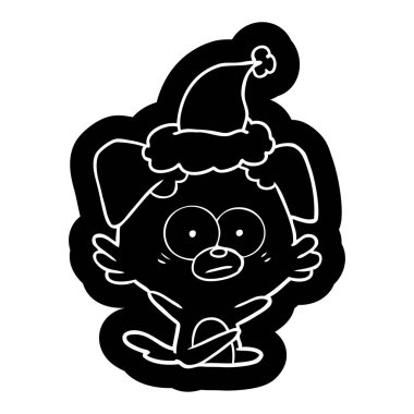 gergin köpek çizgi film simgesi giyen Noel Baba şapkası