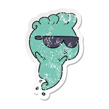 serbest el çekilmiş sıkıntılı etiket karikatür kawaii korkunç hayalet