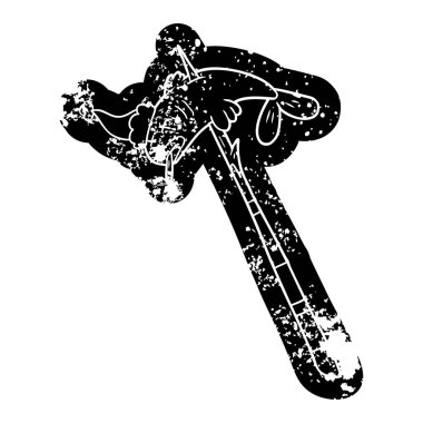 Santa şapka giyen mızraklandı bir balık ilginç karikatür sıkıntılı simgesi