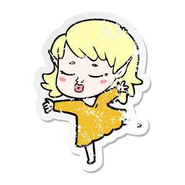 dans güzel karikatür elf kızı sıkıntılı etiket