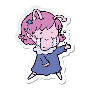 bir çizgi film ağlayan uzaylı kız etiketi