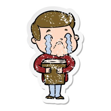 ağlayan bir çizgi film adamın sıkıntılı etiket