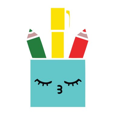 düz renk retro karikatür bir kalem tencere