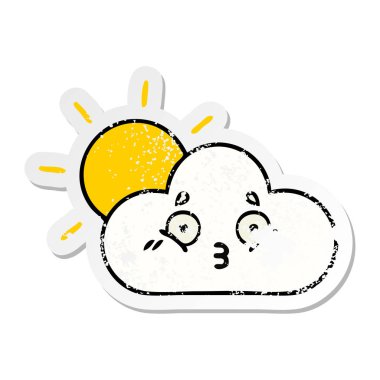 sıkıntılı etiket bulutu ve sevimli çizgi güneş