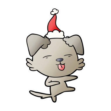 Santa şapka giyen bir köpek dans el çizilmiş degrade karikatür