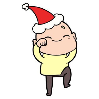 mutlu el çizim için Noel Baba şapkası giyen kel bir adamın çekilmiş