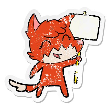 mutlu karikatür tilki, sıkıntılı etiket