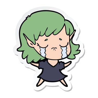 etiket bir karikatür ağlayan elf kızı