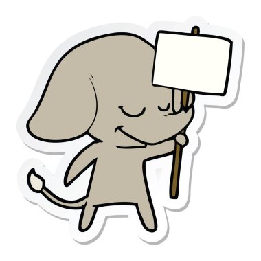 etiket fil afişini ile gülümseyen bir karikatür