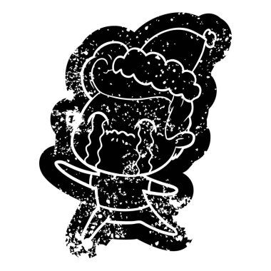 ilginç çizgi film simgesi giyen Noel Baba şapkası ağlayan bir insanın sıkıntılı