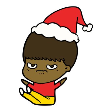 çizim için Noel Baba şapkası giyen bir çocuk el çekilmiş