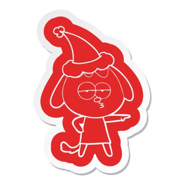 Noel Baba şapkası giyen sıkılmış bir köpek ilginç çizgi film etiketi