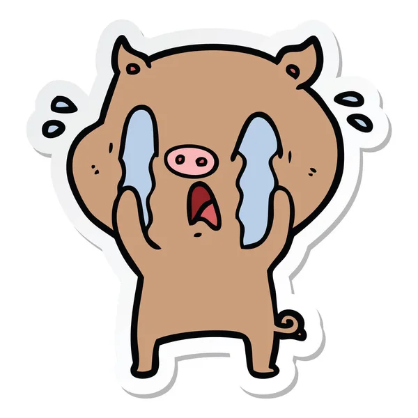 Etiqueta Desenho Animado Porco Chorando —  Vetores de Stock