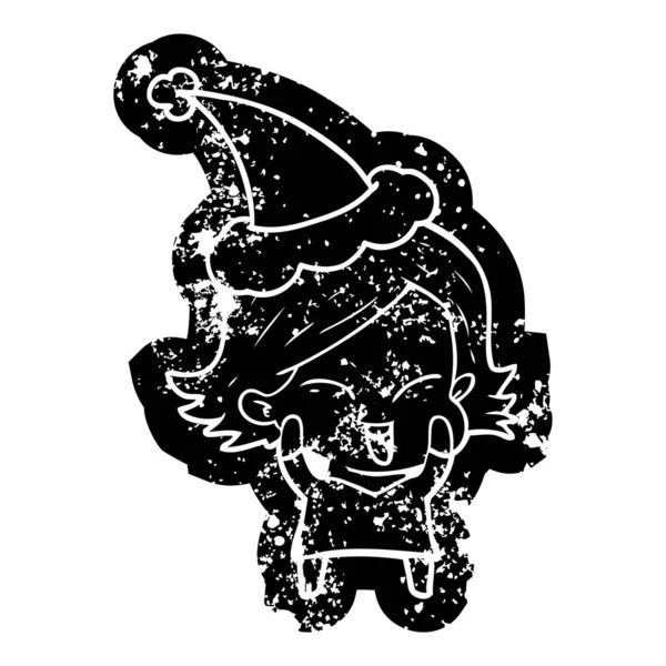 mutlu çizgi film simgesi santa şapka giymiş bir kızın sıkıntılı