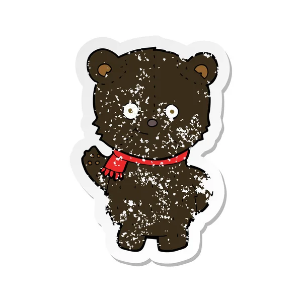 Retro distressed sticker of a cute cartoon black bear — Stock Vector