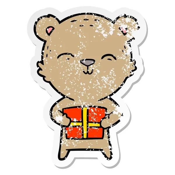 hediye ile mutlu karikatür ayı sıkıntılı etiket