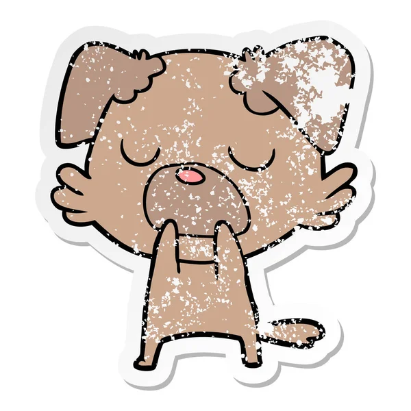 Verontruste sticker van een cartoon-hond — Stockvector