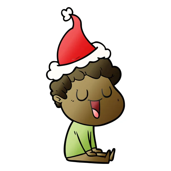 Laughing Hand Drawn Gradient Cartoon Man Wearing Santa Hat — Stock Vector
