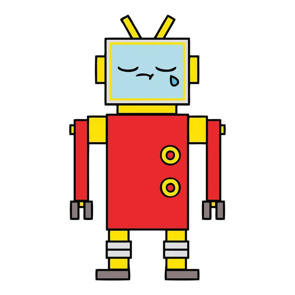 Carino Cartone Animato Robot Piangendo — Vettoriale Stock